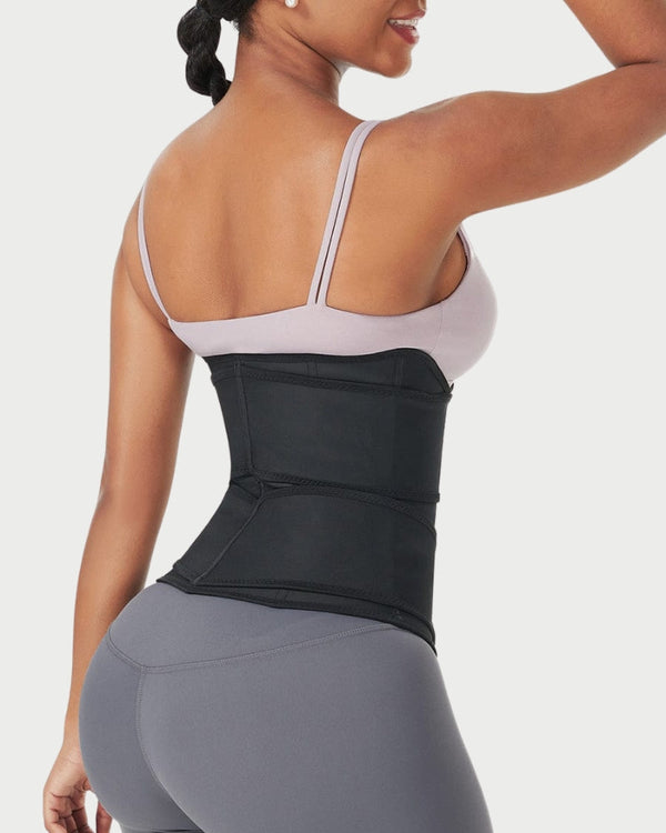 Black Latex Double Belt Waist Trainer | Under Bust Support & Tummy Control curvify.me
