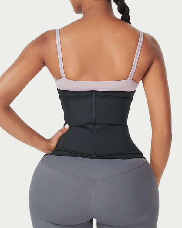 Black Latex Double Belt Waist Trainer | Under Bust Support & Tummy Control curvify.me