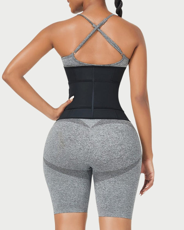 Black Latex Double Belt Waist Trainer | Under Bust Support & Tummy Control curvify.me