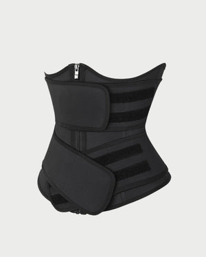 Black Latex Double Belt Waist Trainer | Under Bust Support & Tummy Control curvify.me