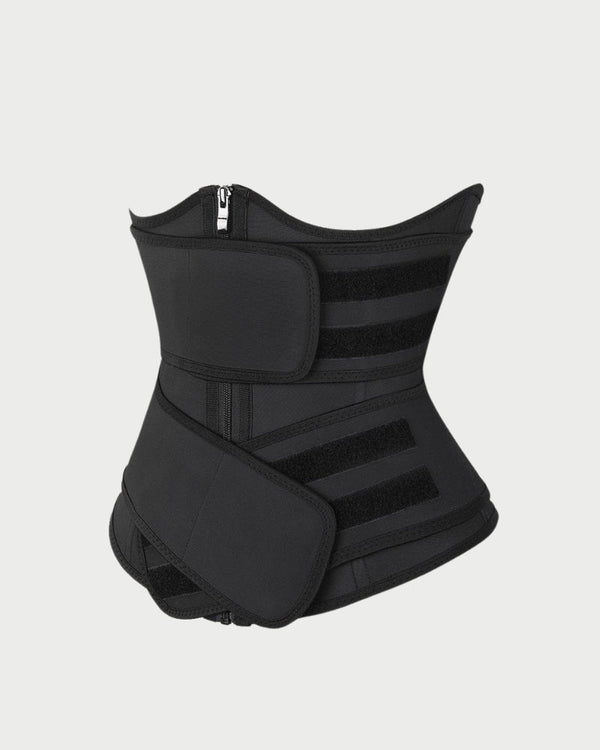 Black Latex Double Belt Waist Trainer | Under Bust Support & Tummy Control curvify.me