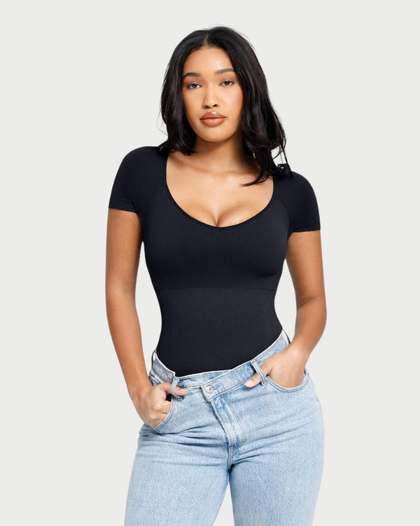 Eco-Friendly Chest Support Shaping Bodysuit | Tummy Control & Thong Style curvify.me