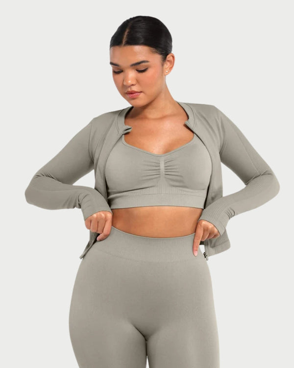 Seamless Full Zipper Running Top | Waist Control & Thumb Holes curvify.me