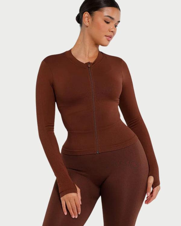 Seamless Full Zipper Running Top | Waist Control & Thumb Holes curvify.me