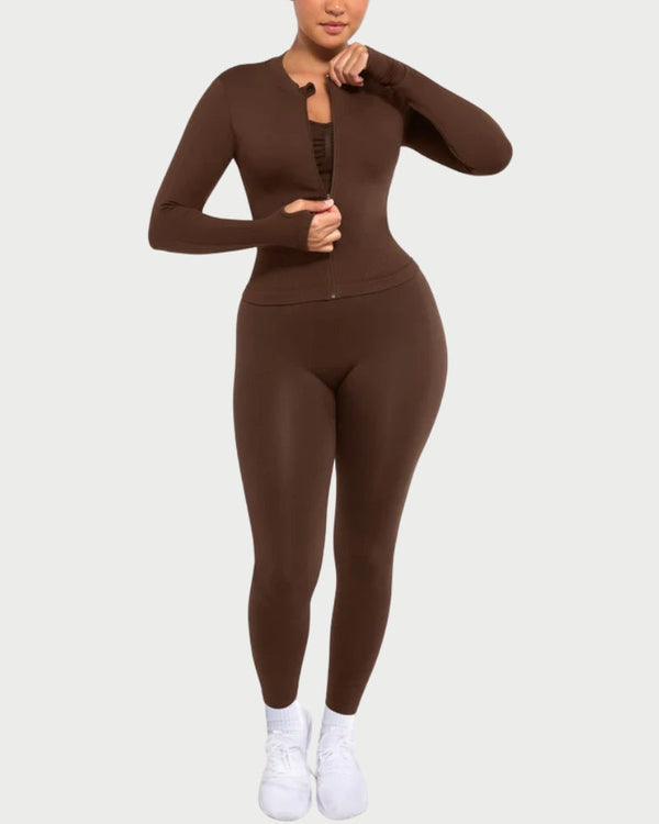 Seamless Full Zipper Running Top | Waist Control & Thumb Holes curvify.me