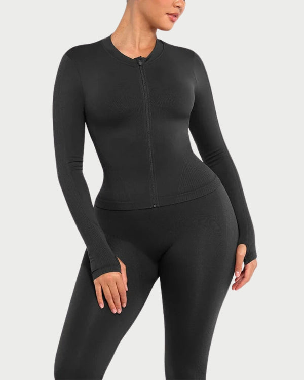 Seamless Full Zipper Running Top | Waist Control & Thumb Holes curvify.me