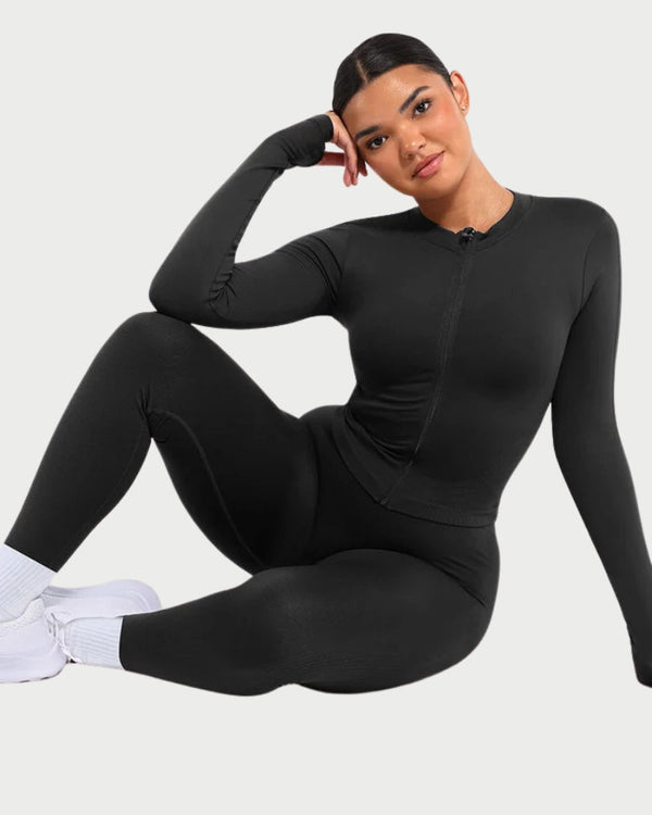 Seamless Full Zipper Running Top | Waist Control & Thumb Holes curvify.me