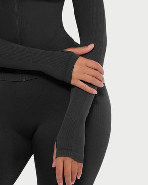 Seamless Full Zipper Running Top | Waist Control & Thumb Holes curvify.me