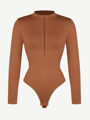 Seamless Long Sleeve Zipper Thong Bodysuit – High-Stretch, Shaping & Comfortable for Women