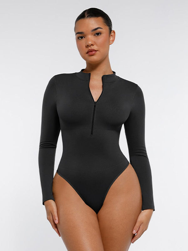 Seamless Long Sleeve Zipper Thong Bodysuit – High-Stretch, Shaping & Comfortable for Women