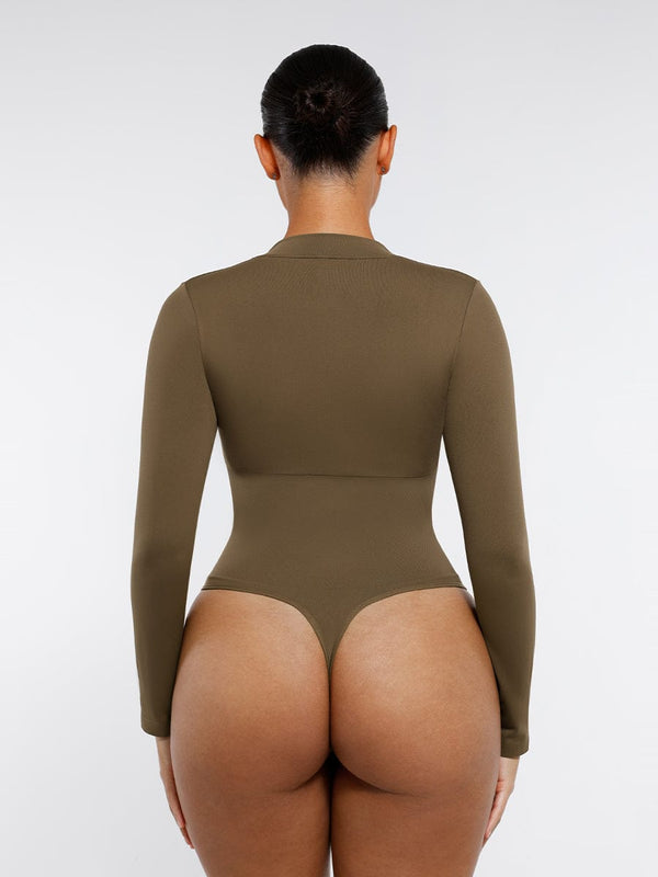 Seamless Long Sleeve Zipper Thong Bodysuit – High-Stretch, Shaping & Comfortable for Women
