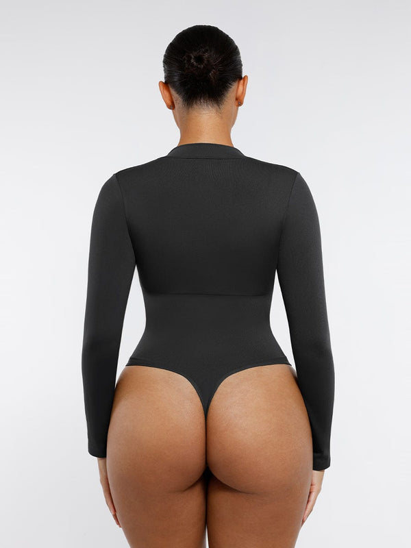 Seamless Long Sleeve Zipper Thong Bodysuit – High-Stretch, Shaping & Comfortable for Women
