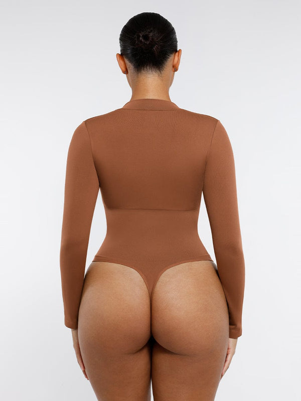 Seamless Long Sleeve Zipper Thong Bodysuit – High-Stretch, Shaping & Comfortable for Women