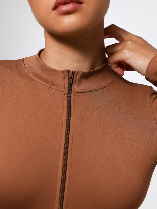 Seamless Long Sleeve Zipper Thong Bodysuit – High-Stretch, Shaping & Comfortable for Women