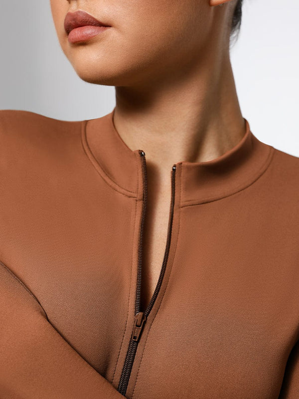 Seamless Long Sleeve Zipper Thong Bodysuit – High-Stretch, Shaping & Comfortable for Women