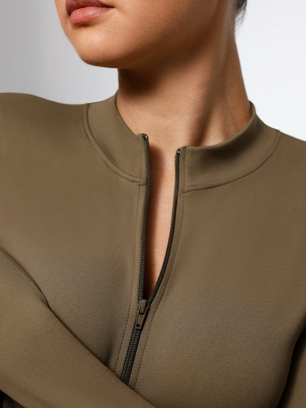 Seamless Long Sleeve Zipper Thong Bodysuit – High-Stretch, Shaping & Comfortable for Women