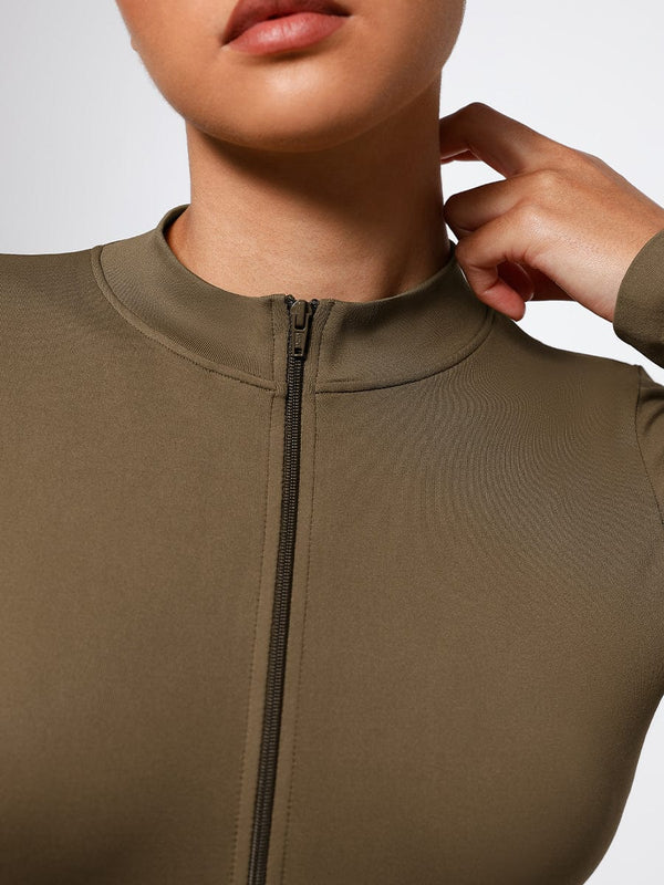 Seamless Long Sleeve Zipper Thong Bodysuit – High-Stretch, Shaping & Comfortable for Women