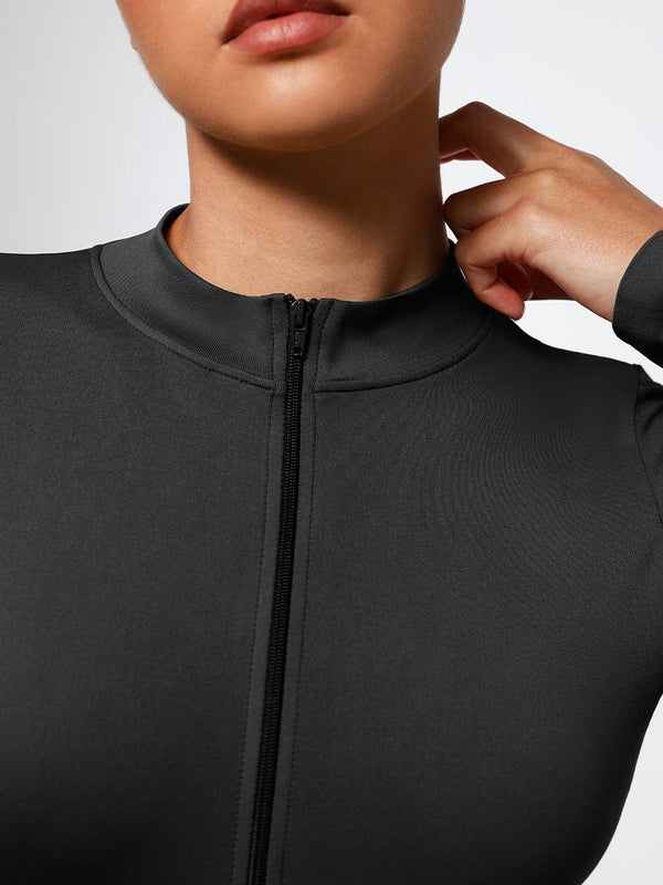 Seamless Long Sleeve Zipper Thong Bodysuit – High-Stretch, Shaping & Comfortable for Women
