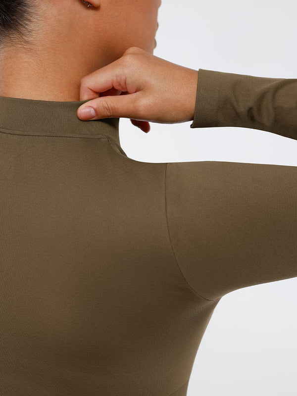 Seamless Long Sleeve Zipper Thong Bodysuit – High-Stretch, Shaping & Comfortable for Women